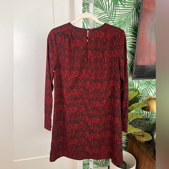 FRNCH Deep Red Long Sleeve Print Dress Sz S - Picture 2 of 4